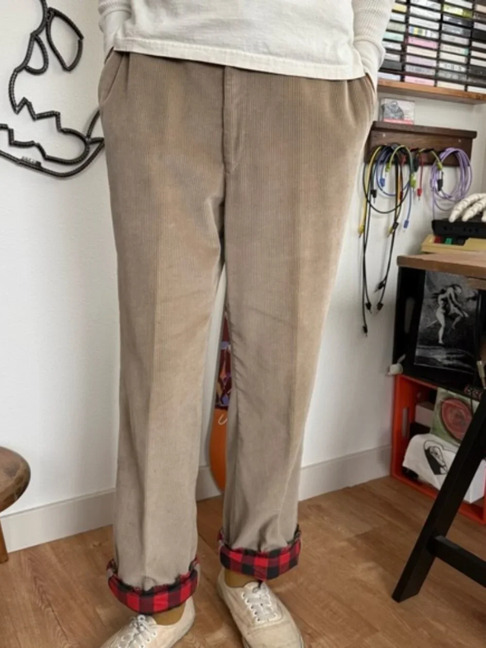 Vintage 70s 80s Tan Corduroy Flannel Lined Trousers ~ 36 X 31.5